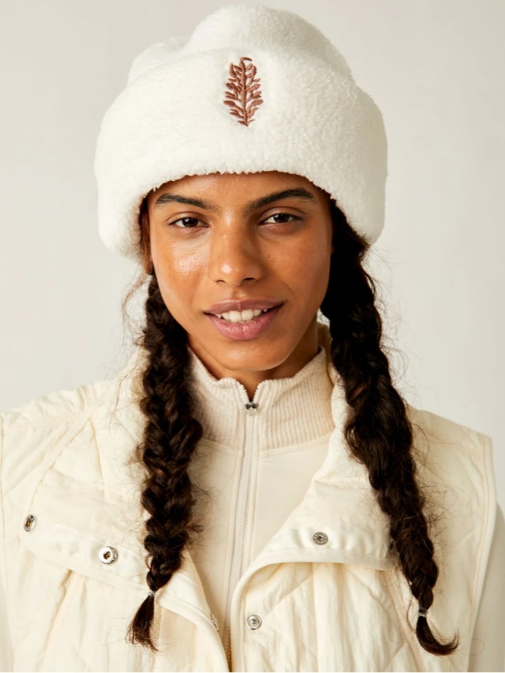 Free People Cream Sherpa Back Roads Beanie NWT